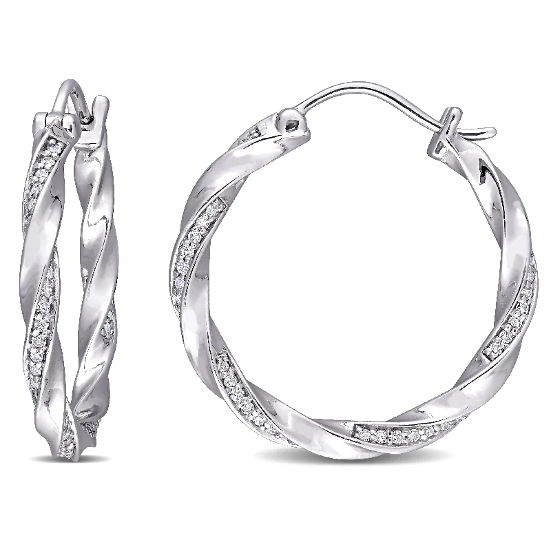 Miadora 10k White Gold 1/2ct TDW Diamond Twist Hoop Earrings - 25.5mm x 2.7mm x 25.2mm - 25.5mm x 2.7mm x 25.2mm