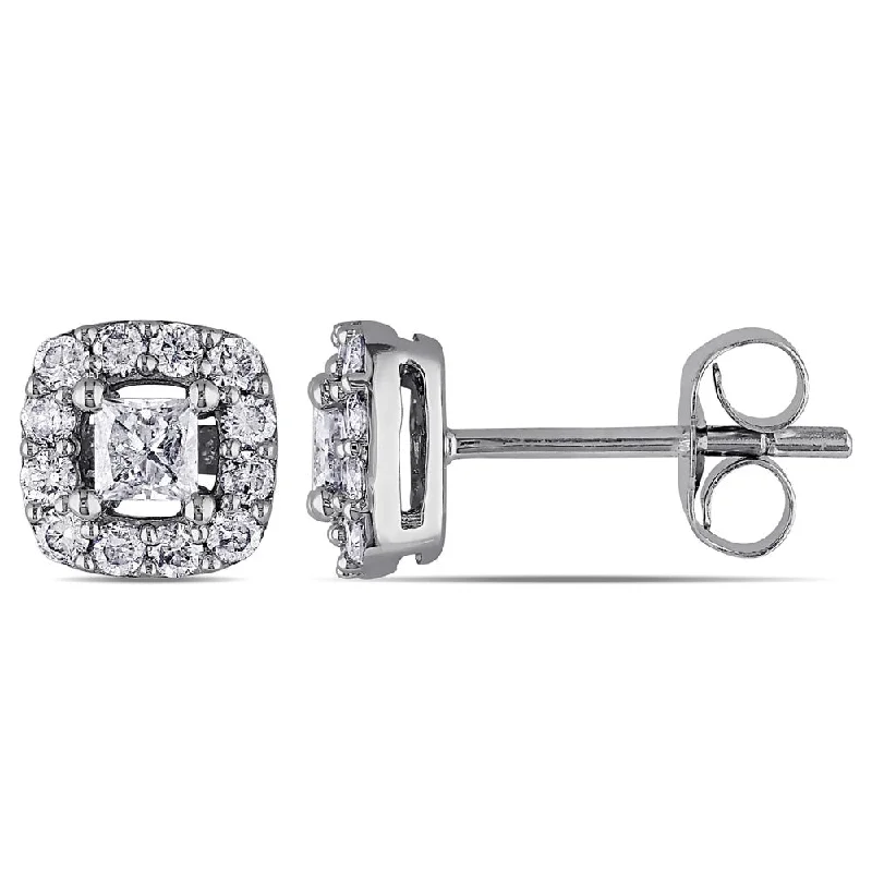 Miadora 10k White Gold 1/2ct TDW Princess-cut Diamond Halo Stud Earrings - White G-H