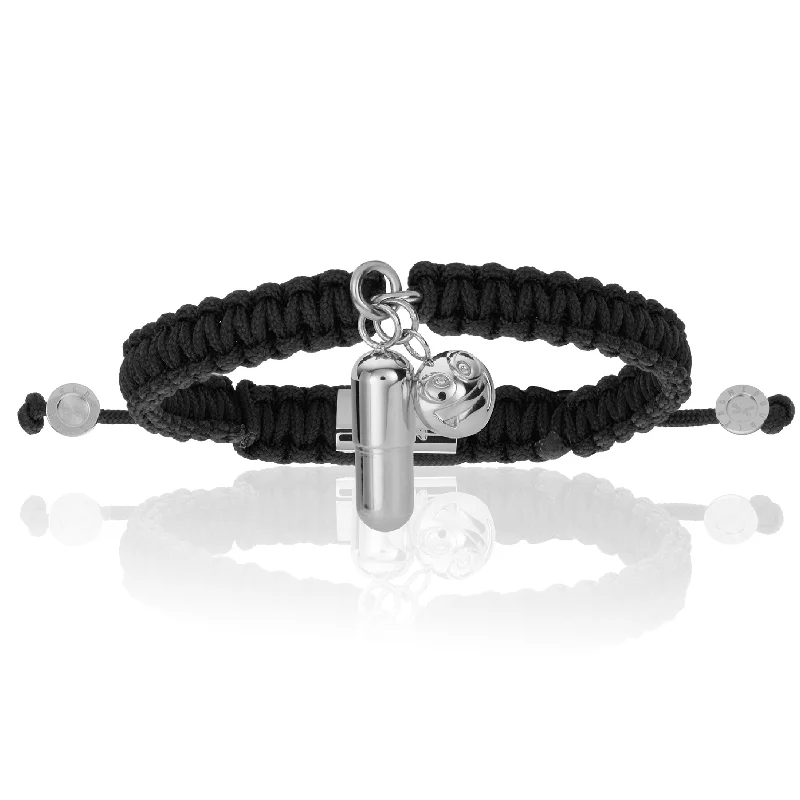 Pill Emoji Black Polyester With Silver Bracelet