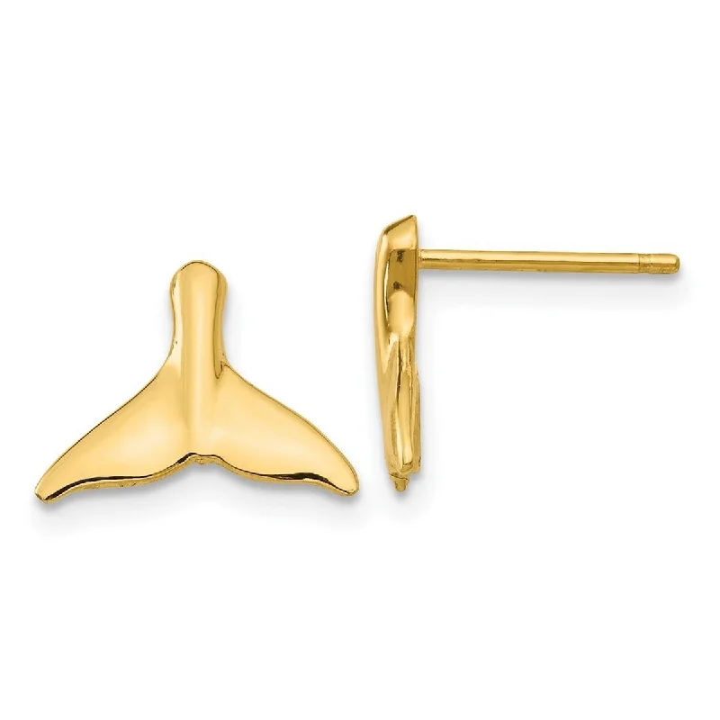 Curata 14k Yellow Gold Solid Polished Whale Tail Post Earrings - 10x12mm