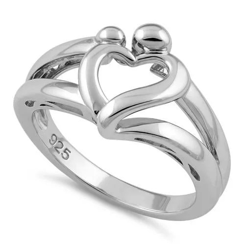 Sterling Silver Mother and Child Heart Ring