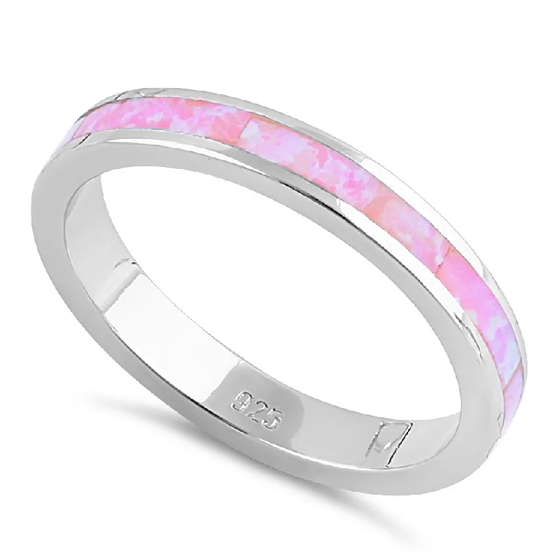 Sterling Silver Seamless Pink Lab Opal Ring