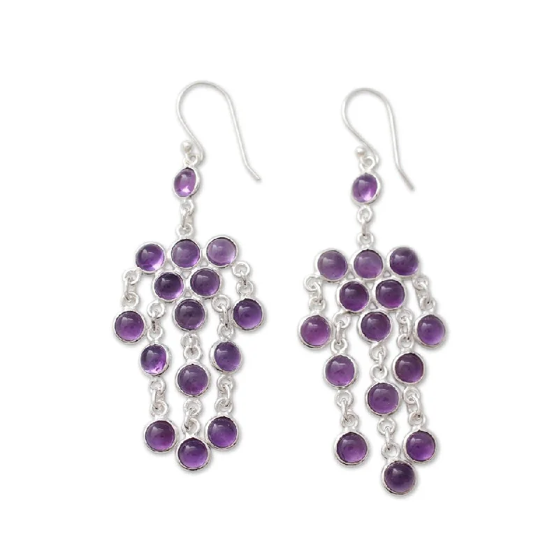 Handmade Sterling Silver 'Ecstatic Purple' Chandelier Amethyst Earrings (India) - 2.8*1