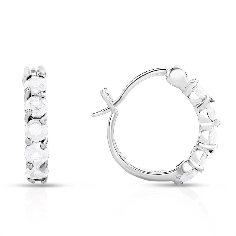 Dolce Giavonna Sterling Silver White Topaz Hoop Earrings