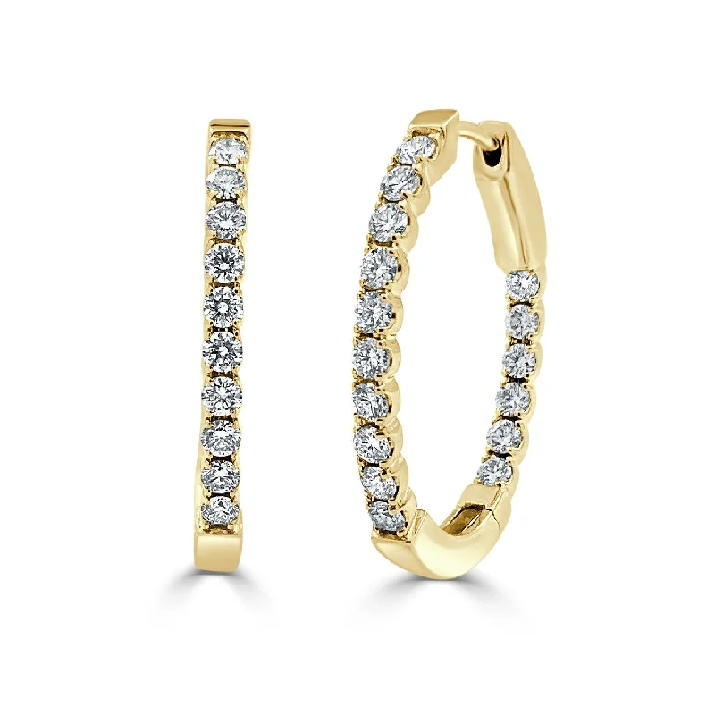 Joelle Diamond Oval 1.05 CT TDW Hoop Earrings 1" 14K Yellow Gold Earring's