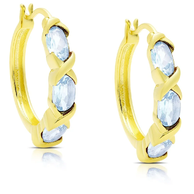 Dolce Giavonna Gold Over Sterling Silver Blue Topaz XO Hoop Earrings