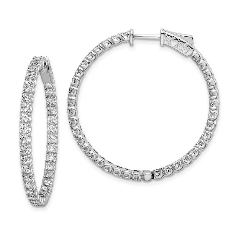 Curata 925 Sterling Silver Polished Safety clasp Rhodium Plated With CZ Cubic Zirconia Hinged Hoop Earrings