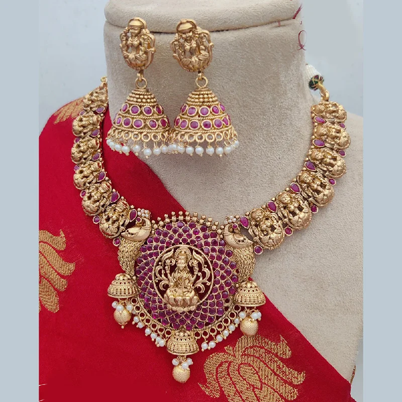 Jewel Addiction Copper Rajwadi Finish Pota Stone Temple Necklace Set