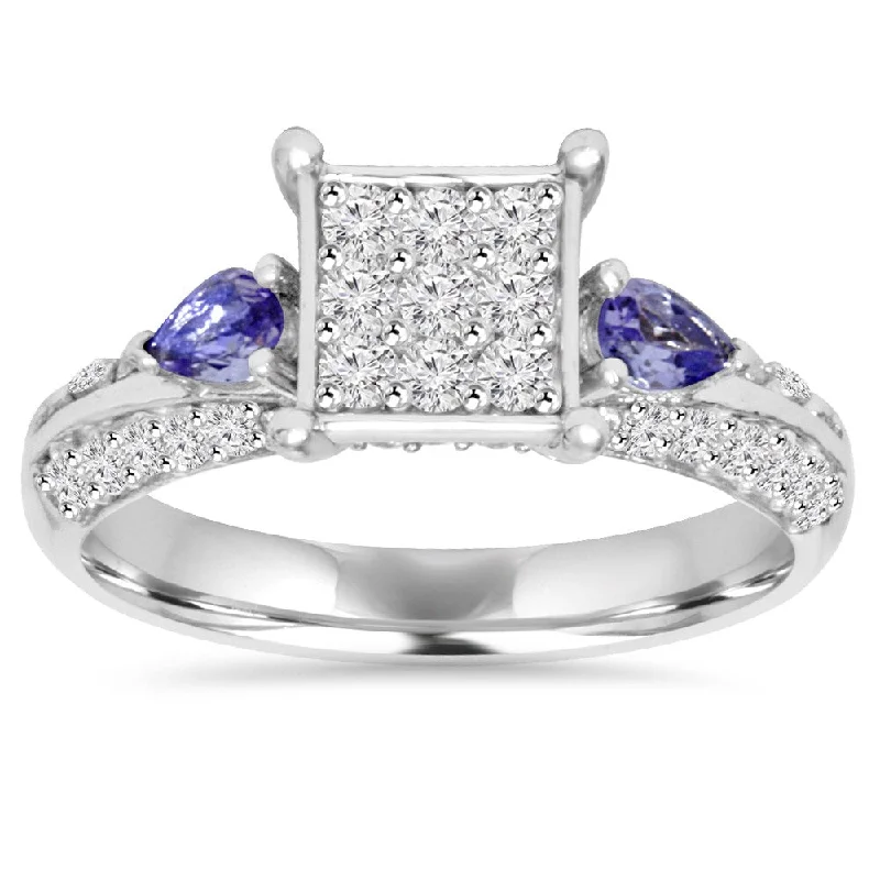 Pompeii3 10k White Gold 1 ct TW Pave Tanzanite and Diamond Ring (I-J, I2-I3)