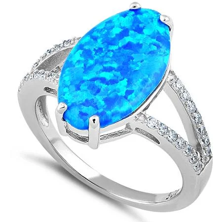 Sterling Silver Marquise Blue Lab-Opal Ring