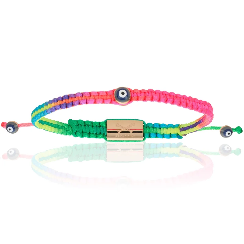 Mini Evil Eye Rainbow Polyester With 18K Pink Gold Bracelet