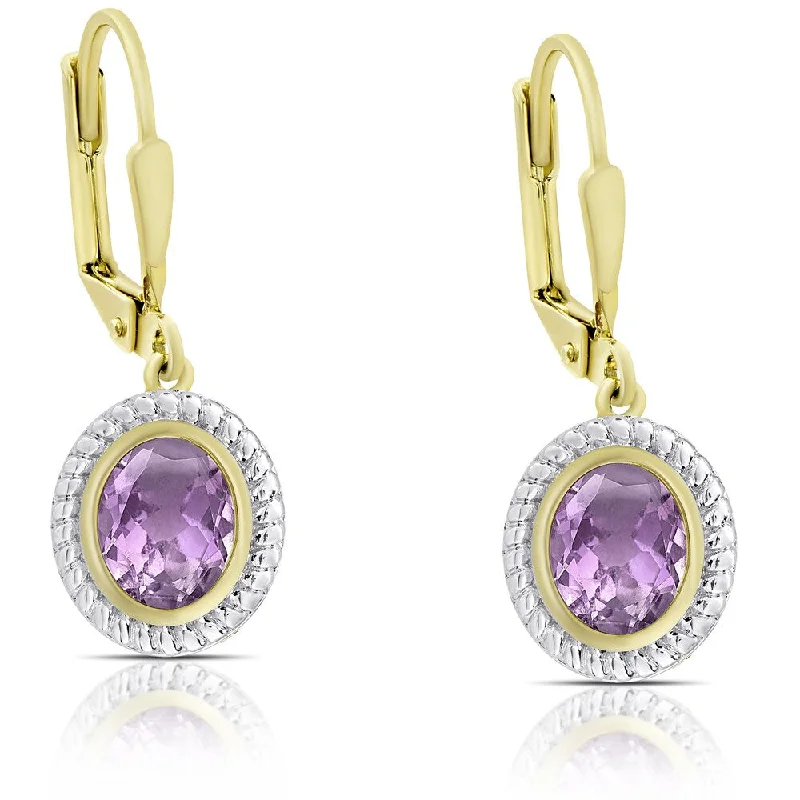 Dolce Giavonna Gold over Sterling Silver Oval Amethyst Dangle Earrings