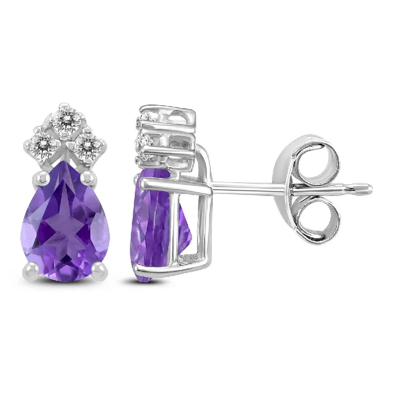 Marquee 14K White Gold 8x6MM Pear Amethyst and Diamond Earrings