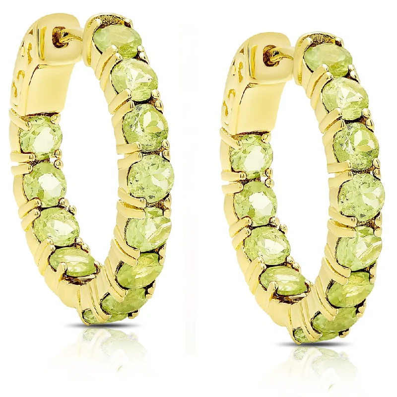 Dolce Giavonna Gold Over Sterling Silver Peridot Hoop Earrings