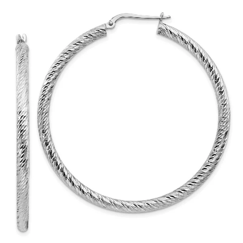 Curata 14k 3x40 White Gold Sparkle Cut Round Hoop Earrings - 49.75x47.5mm Wide 3mm Thick