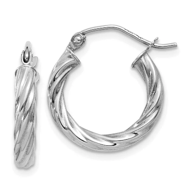 Curata 14k White Gold Polished 15x 3.25mm Twisted Hoop Earrings