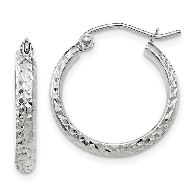 Curata 14k White Gold Sparkle Cut 2.8x18mm Hoop Earrings