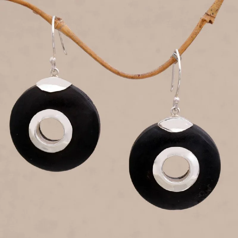 NOVICA Handmade Sterling Silver Lava Stone 'Wheels of Change' Earrings (Indonesia) - 1.8*1