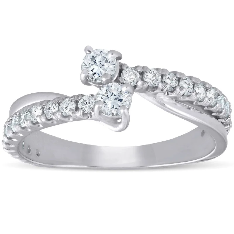 Pompeii3 14k White Gold 1 ct TDW Two Stone Diamond Ring