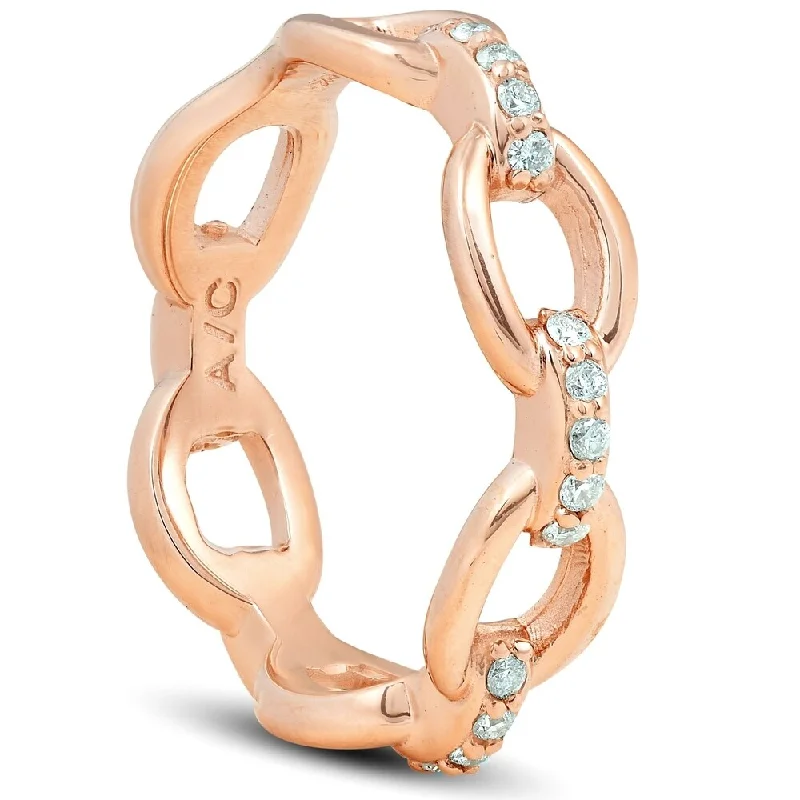 1/4ct Diamond Ring 14k Rose Gold Link Womens Stackable Anniversary Band