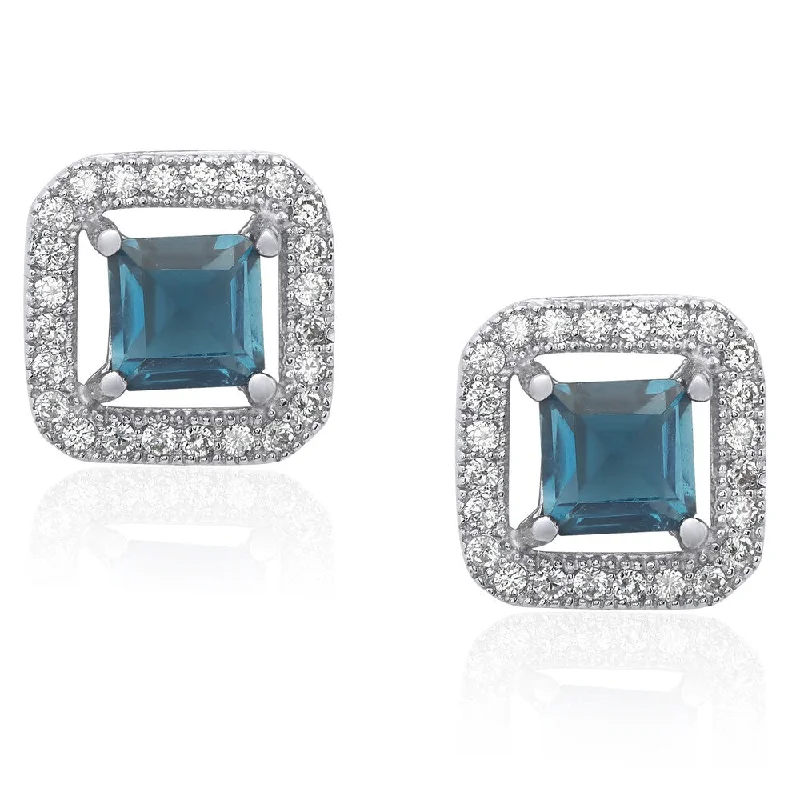 Dolce Giavonna Sterling SIlver Gemstone Square Stud Earrings