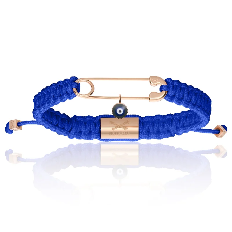 Blue Nylon With Rose Gold Polyester Safety Pin Bracelet