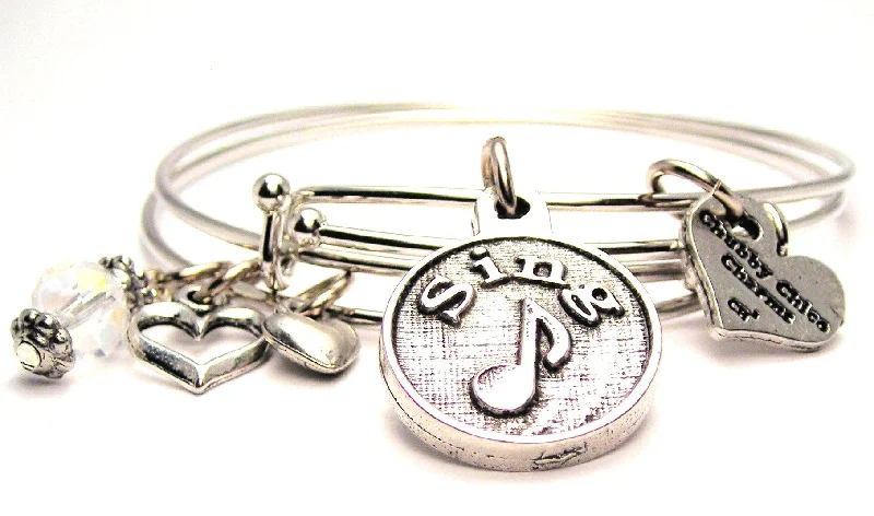 Sing With Music Note Expandable Bangle Bracelet Set