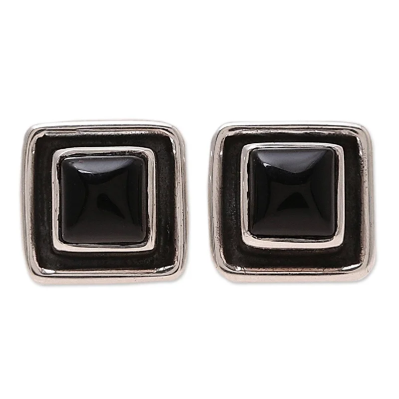 NOVICA Midnight Frame, Onyx stud earrings - 0.4*0.4