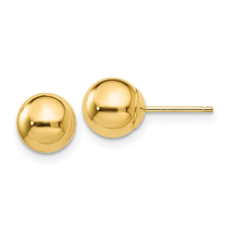 Curata 14k Yellow Gold Polished 7mm Ball Post Earrings