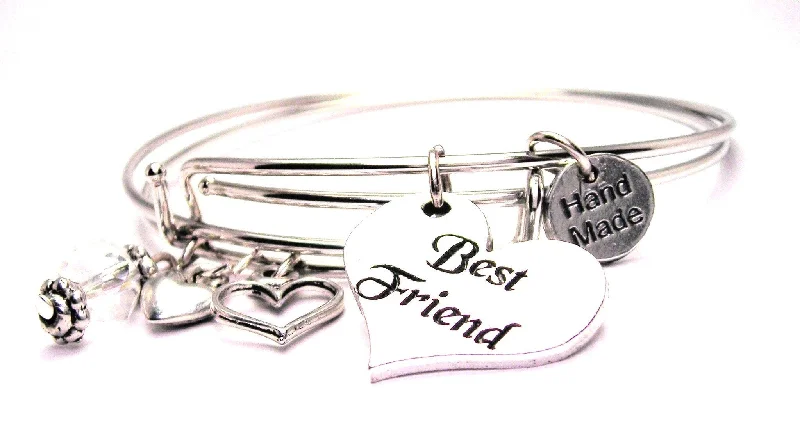 Best Friend Heart Expandable Bangle Bracelet Set