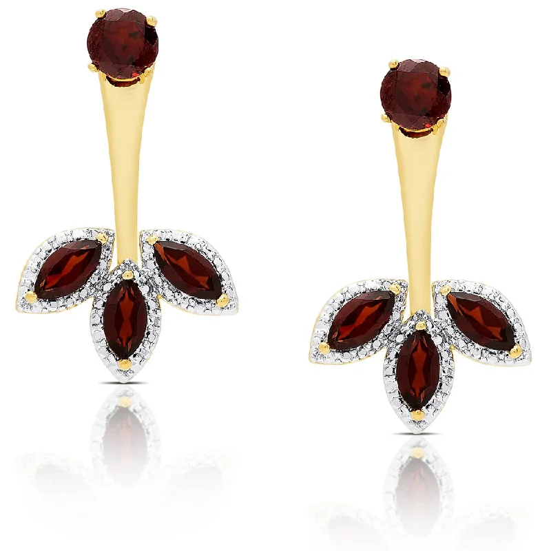 Dolce Giavonna Gold Overlay Garnet Flower Jacket Earrings