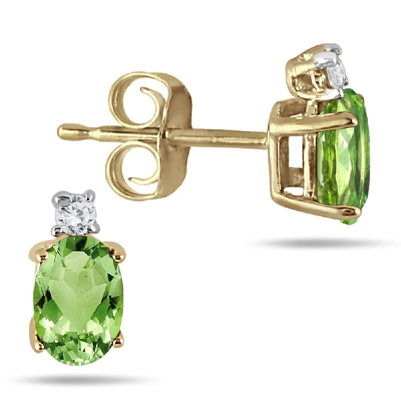 Marquee Oval Peridot Drop and Diamond Earrings in 14K Yellow Gold