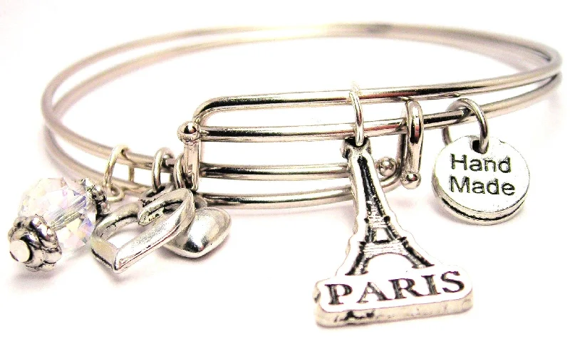 Paris Eiffel Tower Expandable Bangle Bracelet Set