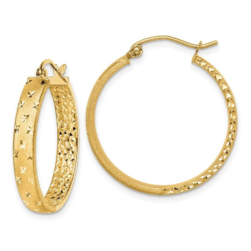 Curata 14k Yellow Gold Satin and Polished And Sparkle Cut In Out Hoop Earrings 25.5mm