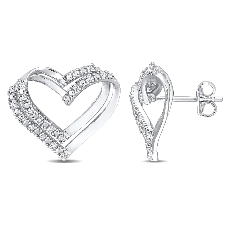 Miadora Sterling Silver 1/5ct TDW Diamond Open Heart Stud Earrings