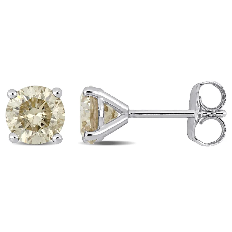 Miadora 14k White Gold 1 1/2ct TDW Brown Diamond Solitaire Stud Earrings