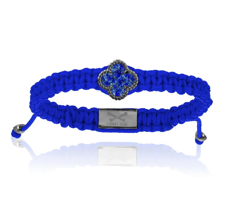 Clover Lapis Lazuli Stone, Blue Polyester With Black PVD Bracelet