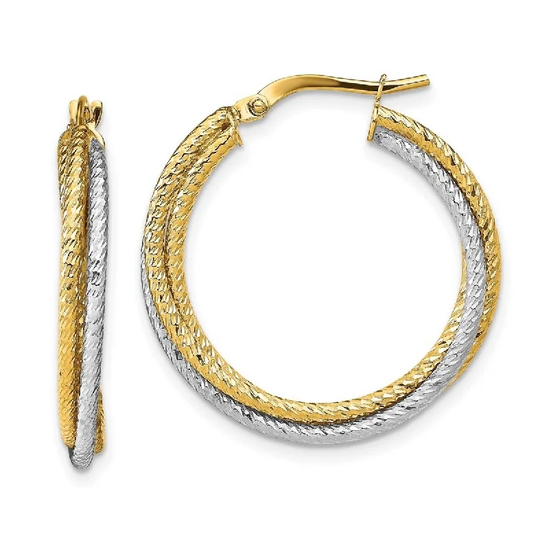 Curata 10k Two-one Gold Textured Double Twisted 26x2.7mm Hoop Earrings