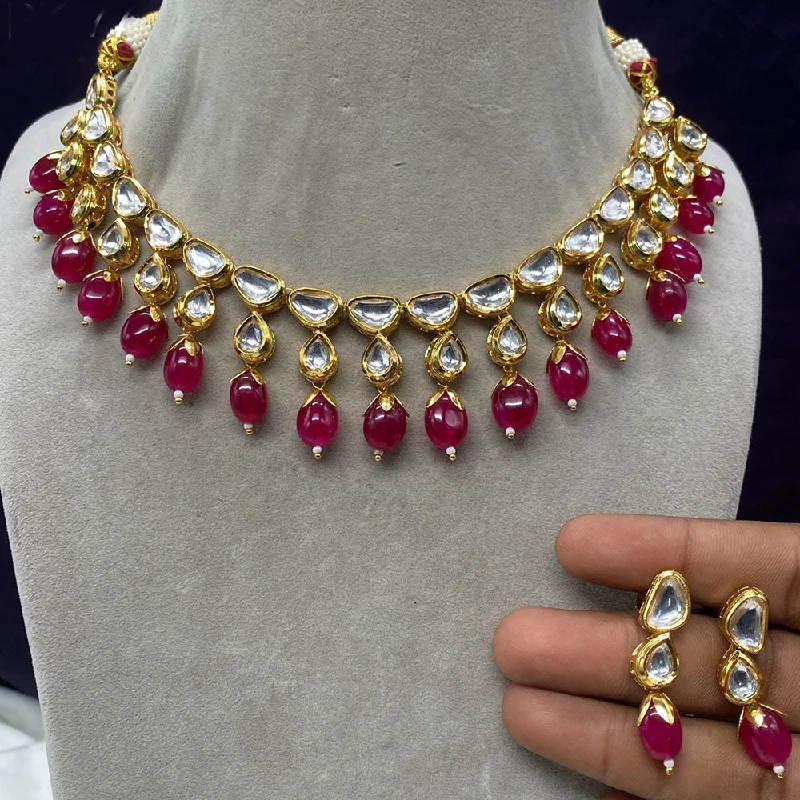 Amoliya Jewels Gold Plated Polki Kundan Stone And Beads Necklace Set