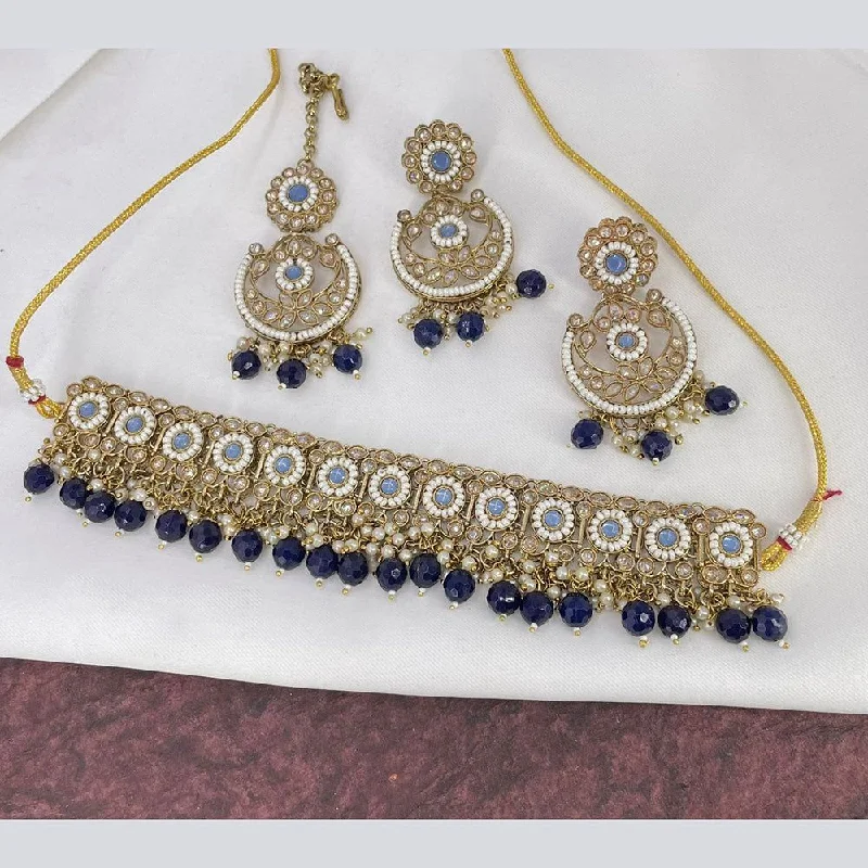 Anjali Jewellery Gold Plated Crystal Stone And Beads Choker Necklace Set