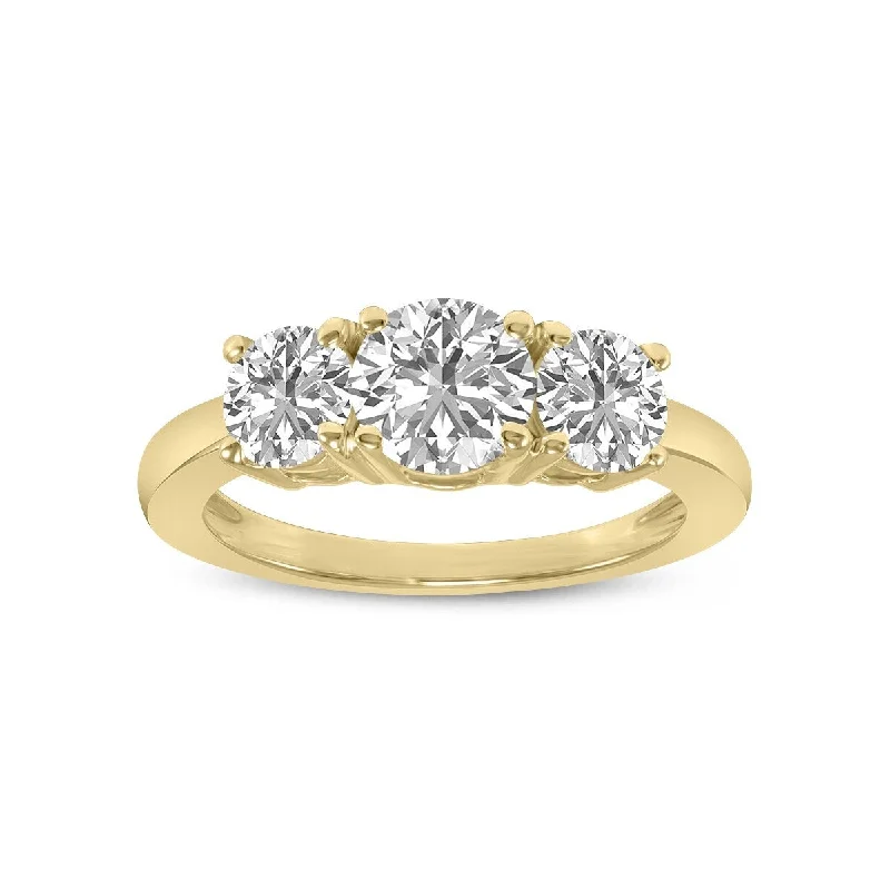 Marquee 1.50 CTW Three Stone Round Cut Lab Grown Diamond Ring in 14K Yellow Gold