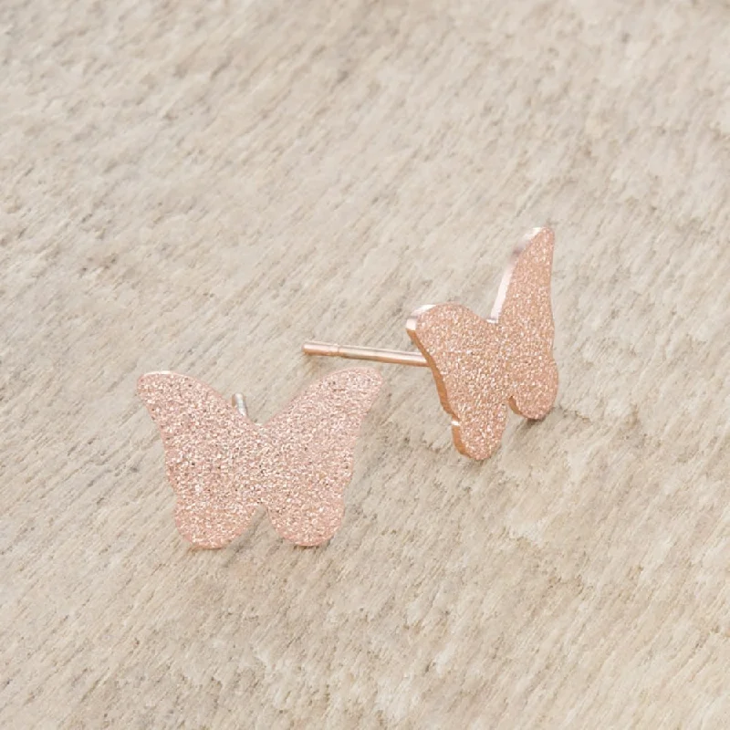 Jess Glittery Butterfly Rose Gold Stud Earrings - Rose Gold - N/A