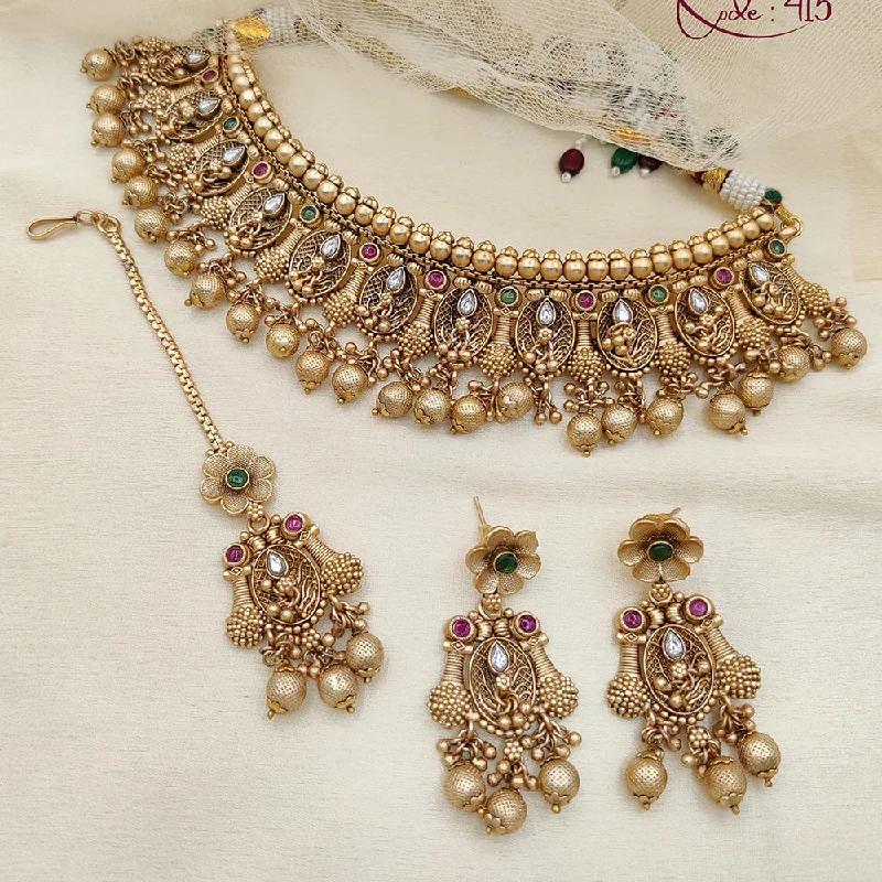 Jewel Addiction Copper Rajwadi Finish Pota Stone Necklace Set