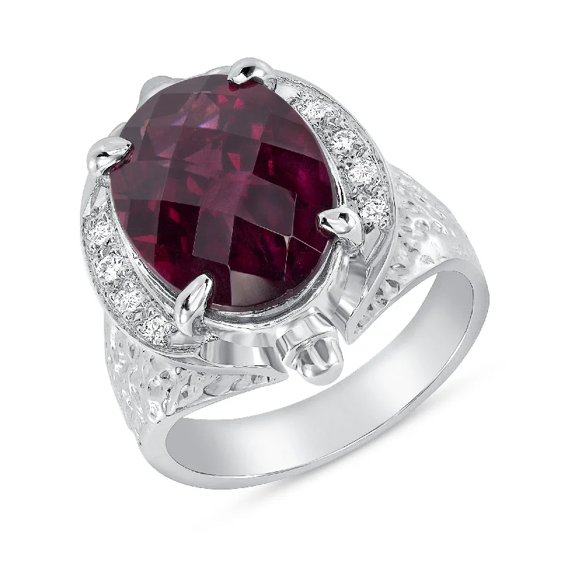 7.51 ct Rhodolite and Diamond Ring in 14k White Gold