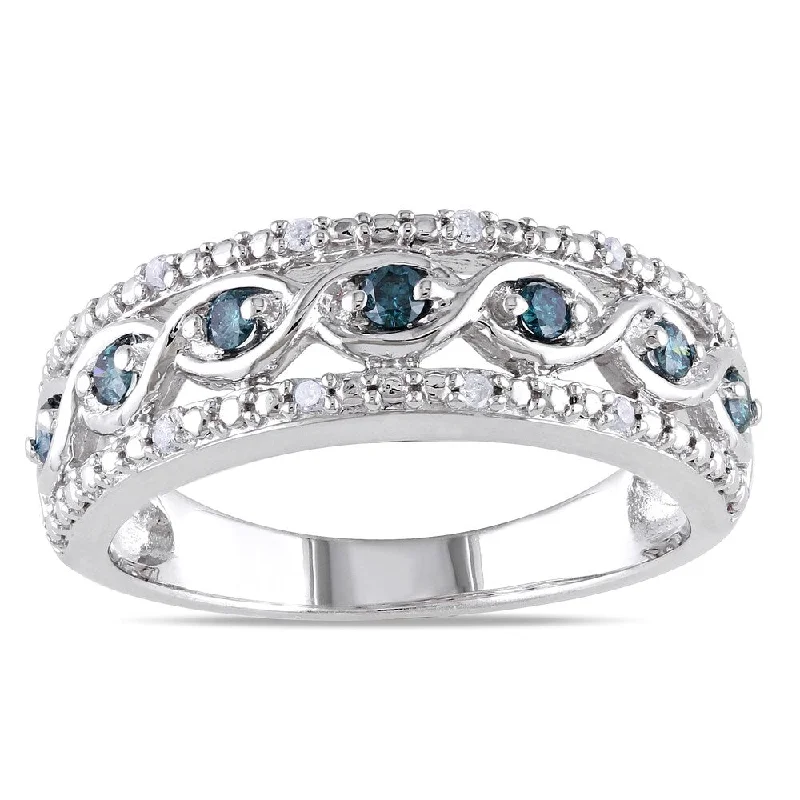 Miadora Sterling Silver 1/4ct TDW Blue and White Diamond Ring