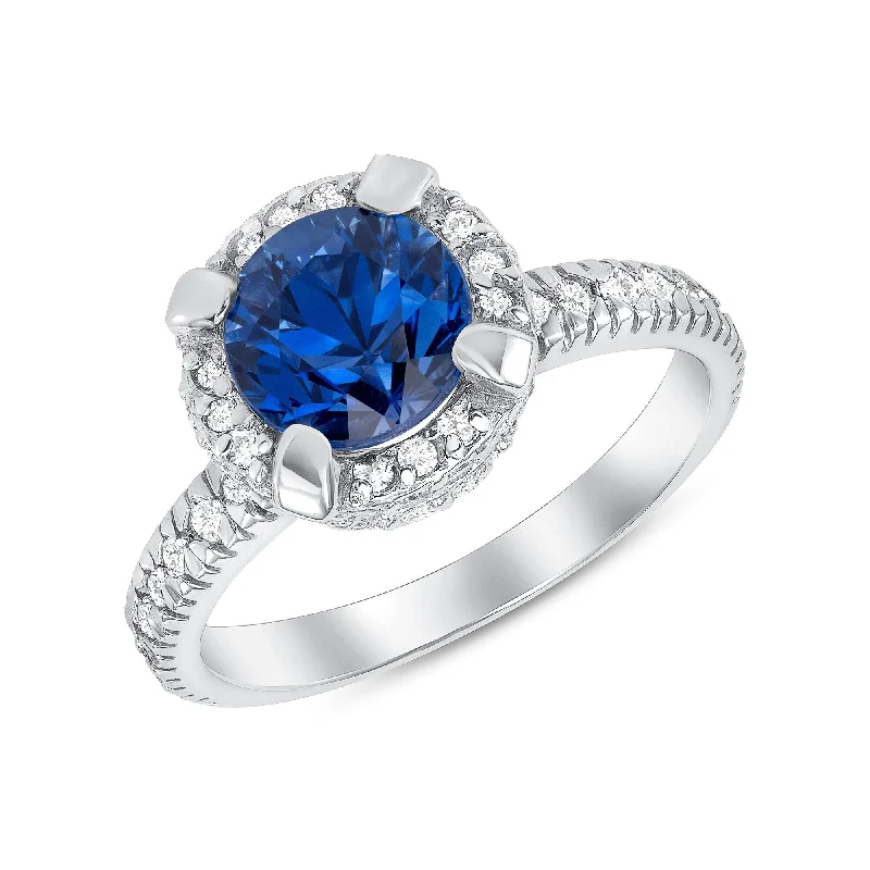 2.4 ct Blue Sapphire and Diamond Ring in 14k White Gold