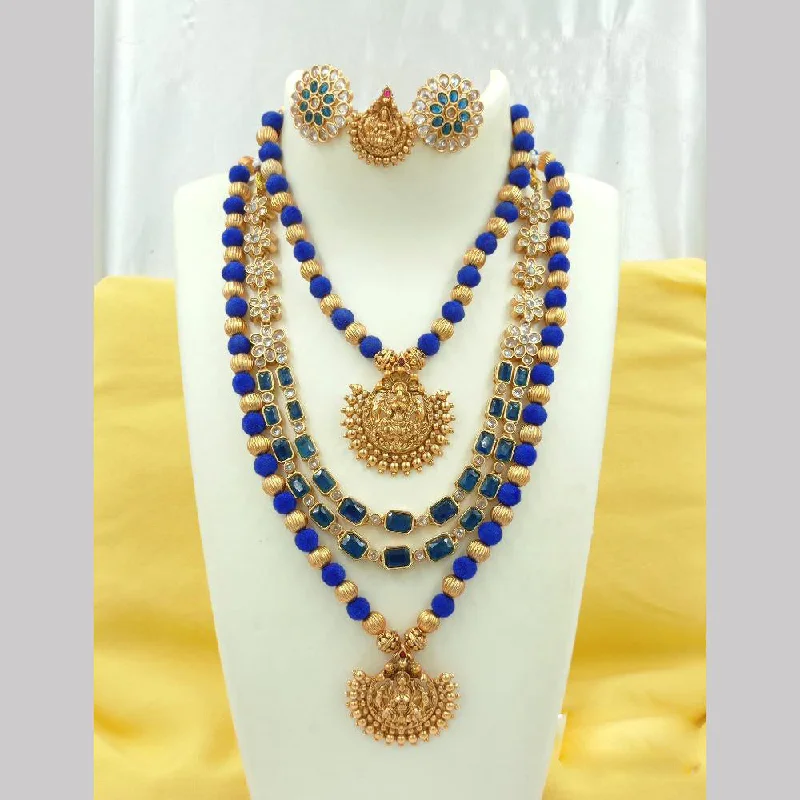 Joyful Jewel Art Matte Gold Plated Pota Stone Temple Long Necklace Combo