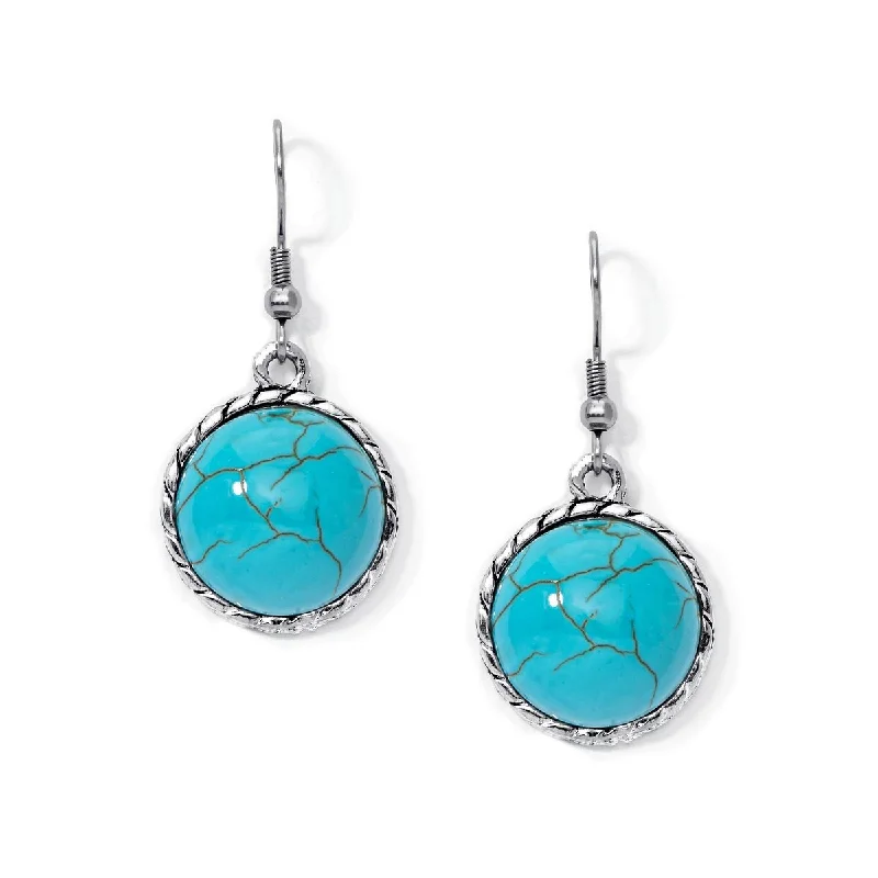 Silver Plated Simulated Turquoise Round Earrings