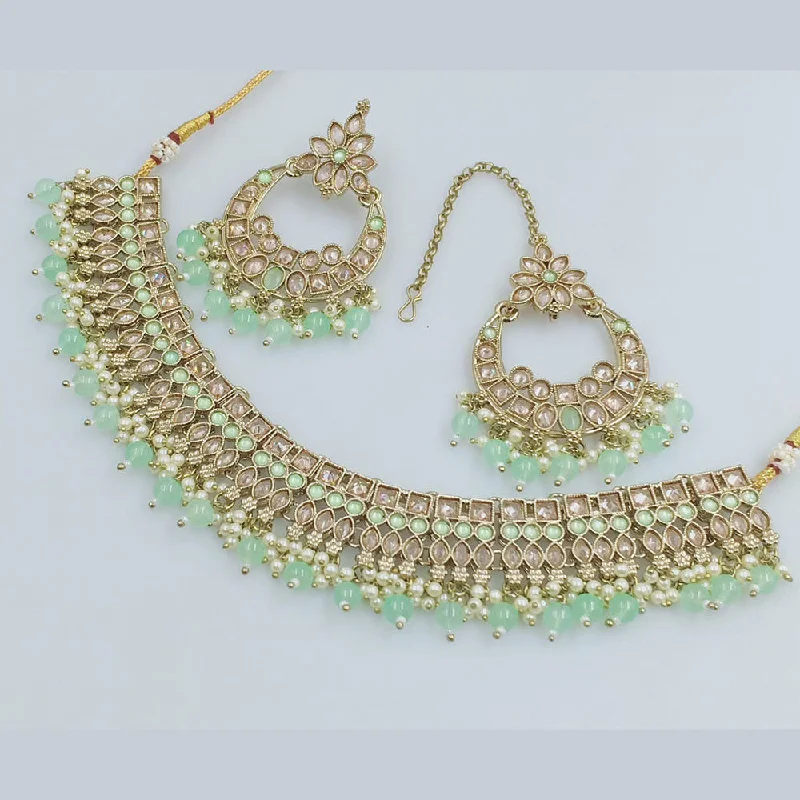 Rajwadi Collection Gold Plated Crystal Stone And Beads Necklace Set