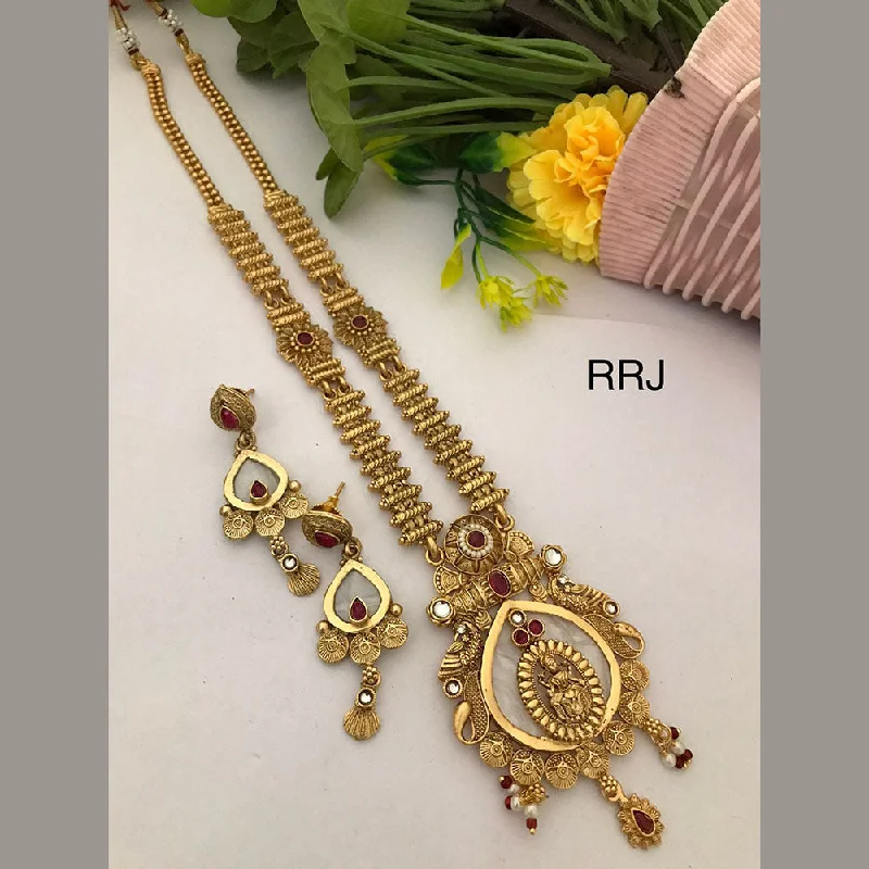 FS Collection Gold Plated Pota Stone Temple Necklace Set